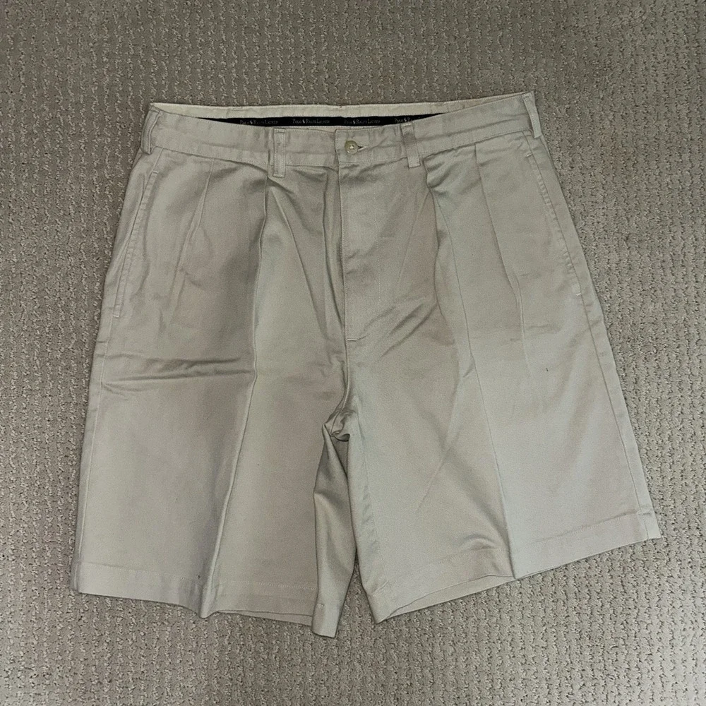 Polo Ralph Lauren Mens Pleated Chino Shorts Tan Khaki Cotton Size 35‎